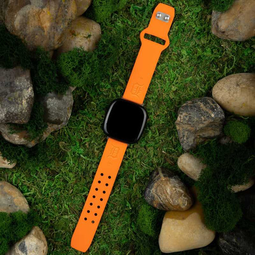 Image of Game Time Detroit Tigers Engraved Silicone Watch Band Compatible with Fitbit Versa 3 and Sense (Orange)