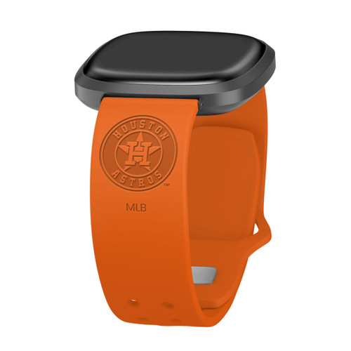 Image of Game Time Houston Astros Engraved Silicone Watch Band Compatible with Fitbit Versa 3 and Sense (Orange)