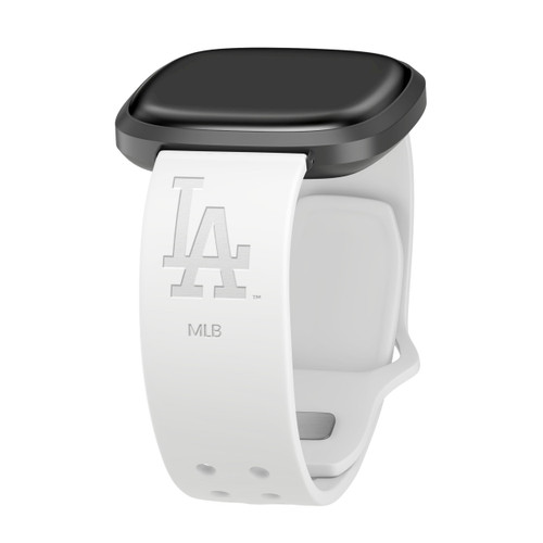 Image of Game Time Los Angeles Dodgers Engraved Silicone Watch Band Compatible with Fitbit Versa 3 and Sense (White)