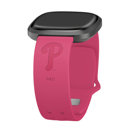Image of Game Time Philadelphia Phillies Engraved Silicone Watch Band Compatible with Fitbit Versa 3 and Sense (Pink)