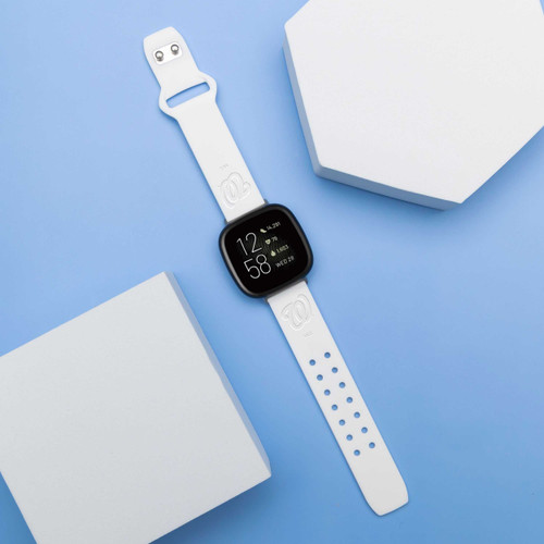 Image of Game Time Washington Nationals Engraved Silicone Watch Band Compatible with Fitbit Versa 3 and Sense (White)