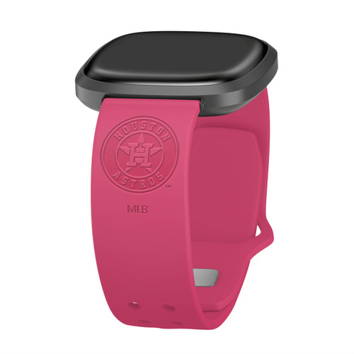 Image of Game Time Houston Astros Engraved Silicone Watch Band Compatible with Fitbit Versa 3 and Sense (Pink)