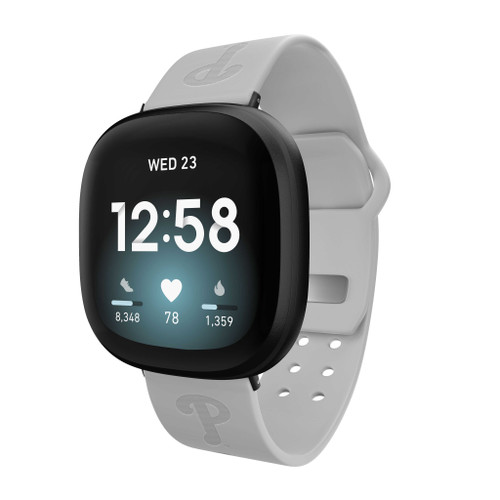 Image of Game Time Philadelphia Phillies Engraved Silicone Watch Band Compatible with Fitbit Versa 3 and Sense (Gray)