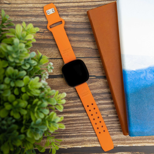 Image of Game Time Cleveland Browns Engraved Silicone Watch Band Compatible with Fitbit Versa 3 and Sense (Orange)