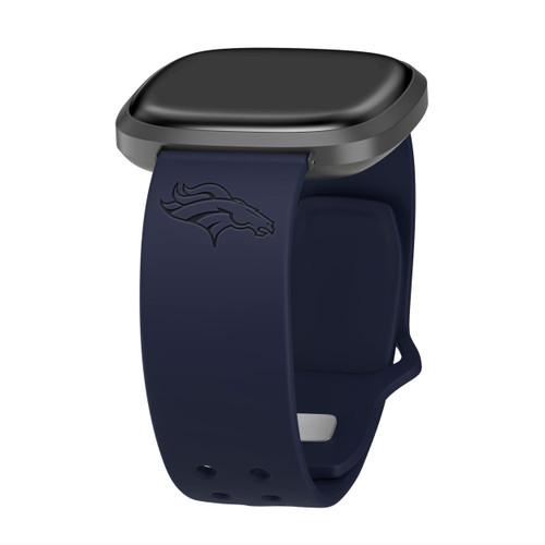 Game Time Denver Broncos Engraved Silicone Watch Band Compatible with Fitbit Versa 3 and Sense (Navy)