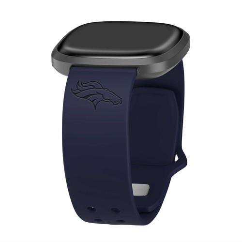 Image of Game Time Denver Broncos Engraved Silicone Watch Band Compatible with Fitbit Versa 3 and Sense (Navy)