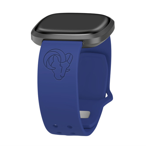 Image of Game Time Los Angeles Rams Engraved Silicone Watch Band Compatible with Fitbit Versa 3 and Sense (Blue)