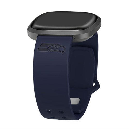 Image of Game Time Seattle Seahawks Engraved Silicone Watch Band Compatible with Fitbit Versa 3 and Sense (Navy)