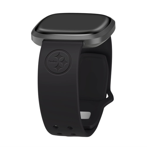 Image of Game Time Pittsburgh Steelers Engraved Silicone Watch Band Compatible with Fitbit Versa 3 and Sense (Black)