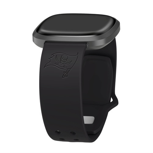 Image of Game Time Tampa Bay Buccaneers Engraved Silicone Watch Band Compatible with Fitbit Versa 3 and Sense (Black)