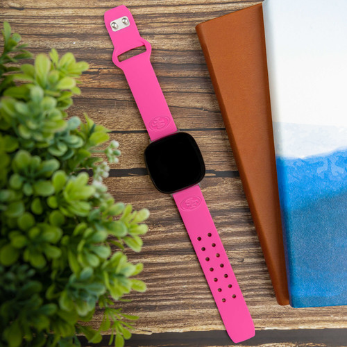 Image of Game Time San Francisco 49ers Engraved Silicone Watch Band Compatible with Fitbit Versa 3 and Sense (Pink)