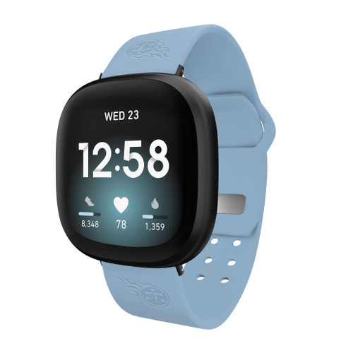 Image of Game Time Tennessee Titans Engraved Silicone Watch Band Compatible with Fitbit Versa 3 and Sense (Powder Blue)