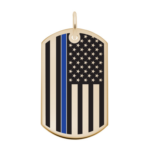 USA Flag with Blue Stripe Military Dog Tag-Style Charm (Choose Metal) by Rembrandt