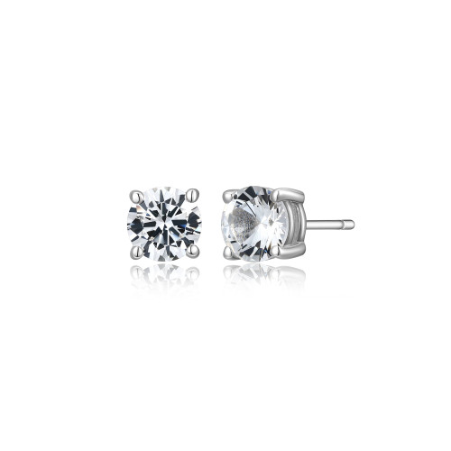 6mm Mens Rhodium-Plated Sterling Silver w/ Lab-Created White Sapphire Stud Earrings