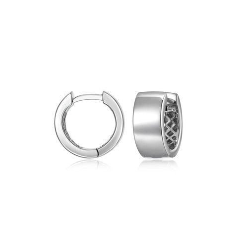 Additional view of 13mm Mens Rhodium-Plated Sterling Silver Huggie Hoop Earrings