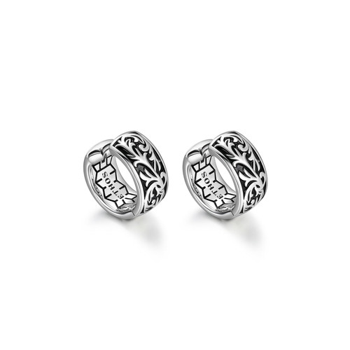 Additional view 2 of 16mm Mens Rhodium-Plated Sterling Silver Filigree Design Huggie Hoop Earrings