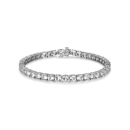 8.5 inch 5mm Mens Rhodium-Plated Sterling Silver Bracelet w/ Lab-Created White Sapphire