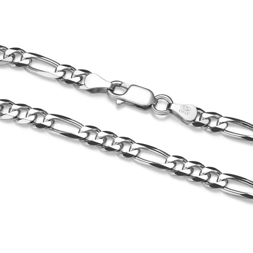 Additional view of 8.5 inch Mens Rhodium-Plated Sterling Silver Italian Figaro Chain Bracelet