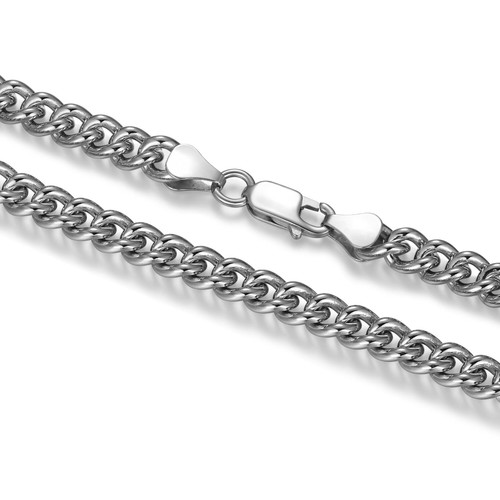 Additional view of 8.5 inch Mens Rhodium-Plated Sterling Silver Italian Curb Chain Bracelet
