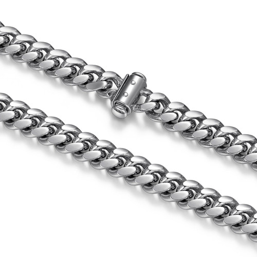 Additional view of 8.5 inch Mens Rhodium-Plated Sterling Silver Oval Italian Curb Chain w/ Push Lock Bracelet
