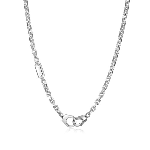 Additional view of 18 inch Mens Rhodium-Plated Sterling Silver Cable Chain Necklace w/ Handcuff Clasp