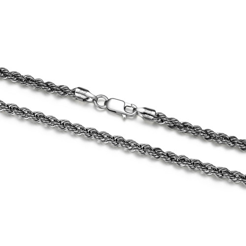 Additional view 2 of 24 inch Mens Rhodium-Plated Sterling Silver Silk Rope Chain Necklace