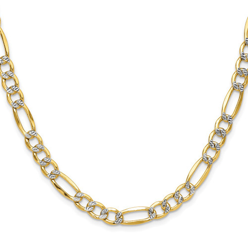14K Yellow Gold 6.5mm Hollow with Rhodium Pave Figaro Chain PWC150-24