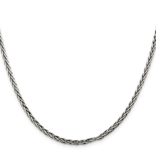 26" Sterling Silver Antiqued 3.25mm Solid Square Spiga Chain Necklace