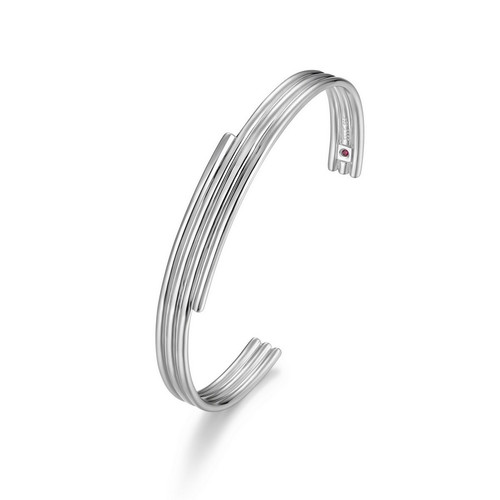 ELLE Jewelry - Rhodium-Plated Sterling Silver Goddess Collection Cuff Bracelet with Flowing Lines