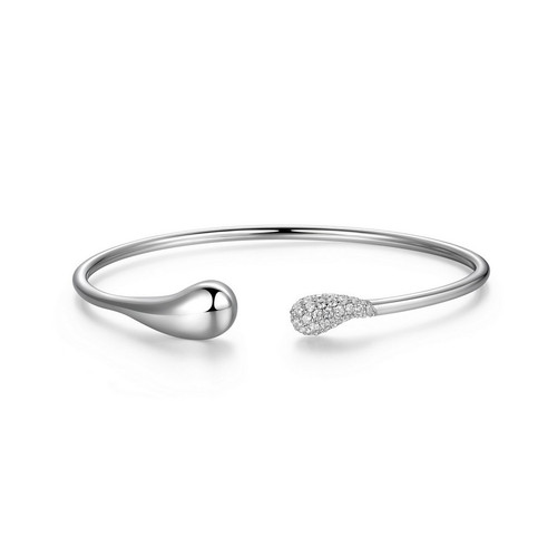 ELLE Jewelry - 6.75 inch Rhodium-Plated Sterling Silver Teardrop Design Cuff Bracelet with Cubic Zirconia Accents