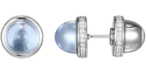 ELLE Jewelry - Pivot Rhodium-Plated Sterling Silver Lab-Created Blue Quartz Cabochon and Cubic Zirconia Stud Earrings
