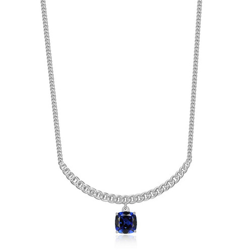 ELLE Jewelry - 17 inch+3 inch Weave Collection Necklace with Lab-Created Blue Sapphire in Rhodium-Plated Sterling Silver
