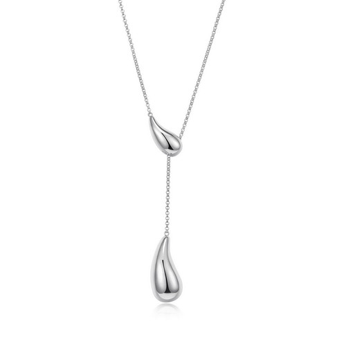 ELLE Jewelry - 18 inch+4 inch Rhodium-Plated Sterling Silver Necklace with Elegant Dual Teardrop Design