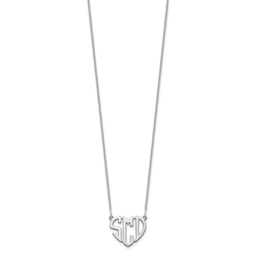 Personalized Custom Block Heart Cutout Three Initial Letter Monogram Necklace on 18" Cable Chain