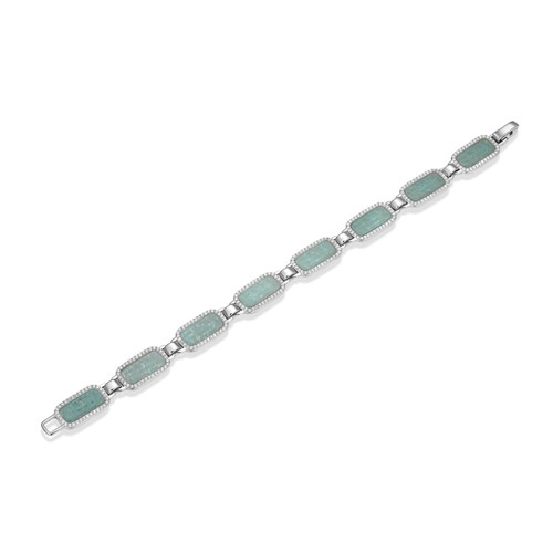 6.75 inch Amazonite & White CZ Link Bracelet in Rhodium-Plated Sterling Silver by ELLE