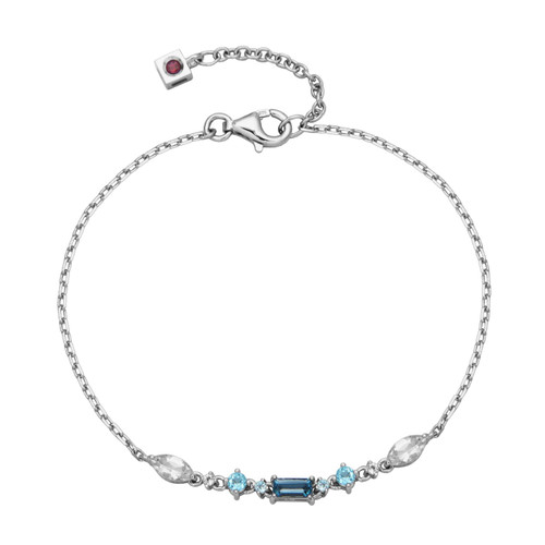 6.75"+1" Sterling Silver Bracelet with Swiss Blue, London Blue, and White Topaz Gemstones in Graduated Cuts by ELLE