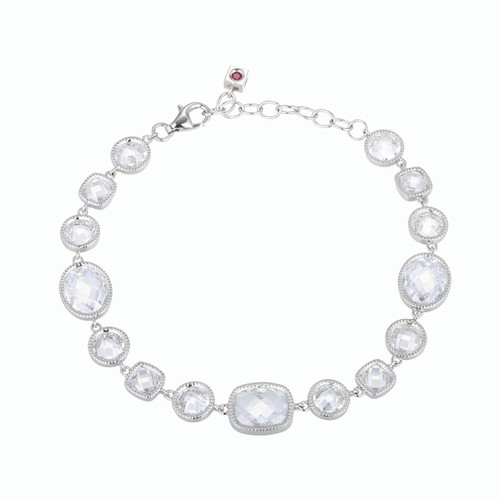 6.75"+1.25" Sterling Silver Milgrain Framed Cubic Zirconia Bracelet by ELLE