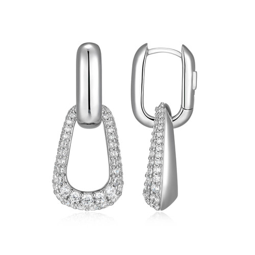 Sterling Silver Drop Link Earrings with Pave White CZ by ELLE