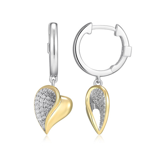 Sterling Silver Rhodium- and Yellow Gold-Plated White CZ Hoop Earrings by ELLE