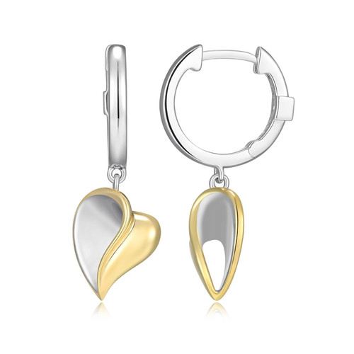 Yellow Gold- and Rhodium-Plated Two-Tone Heart Drop Hoop Earrings by ELLE