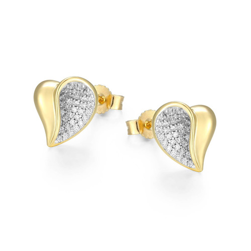 Yellow Gold- and Rhodium-Plated Two-Tone Heart-Shaped Stud Earrings with Pave White CZ by ELLE