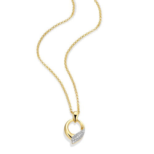 17 inch+3 inch Rhodium-Plated and Gold-Plated Sterling Silver Open Circle Pendant Necklace with White Cubic Zirconia by ELLE