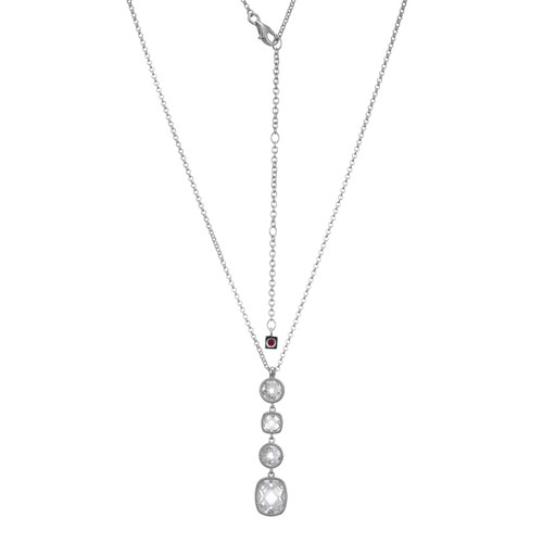 17"+3" Sterling Silver Drop Pendant Necklace with Four Graduated White CZ Shapes by ELLE