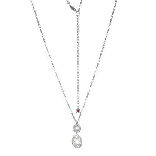 17"+3" Sterling Silver Drop Pendant Necklace with Round and Oval White CZ in Milgrain Settings by ELLE
