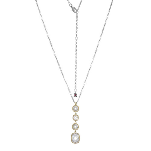 17"+3" Sterling Silver Drop Pendant Necklace with Yellow Gold-Plated Milgrain CZ Accents by ELLE