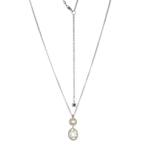 17"+3" Sterling Silver Drop Pendant Necklace with Yellow Gold-Plated Milgrain CZ Duo by ELLE