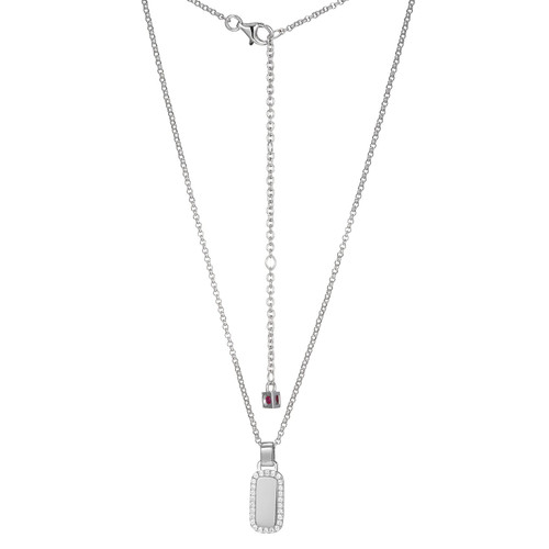 17 inch+3 inch Sterling Silver Rectangle Pendant Necklace with Pave White CZ Border by ELLE