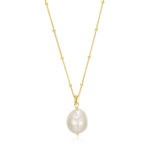 17"+3" Sterling Silver Yellow Gold-Plated Necklace with Cultured Freshwater Pearl Drop Pendant by ELLE