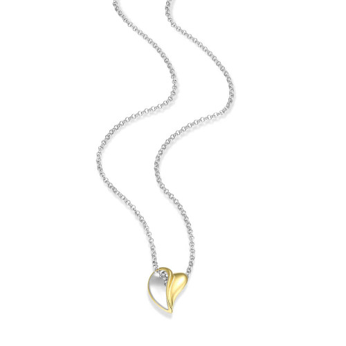 17 inch+3 inch Two-Tone Sterling Silver Open Heart Pendant Necklace by ELLE