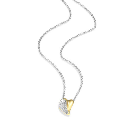 17 inch+3 inch Two-Tone Sterling Silver White CZ Heart Pendant Necklace by ELLE